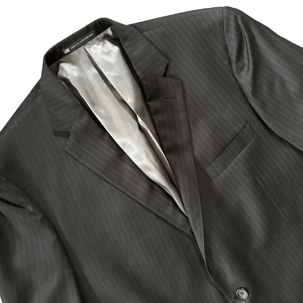 Hart Schaffner Marx Blazer Men 48L Charcoal Pinstripe 100% Worsted Wool USA NWT
